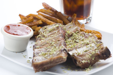 fresh american ribs oregano bbq sausace