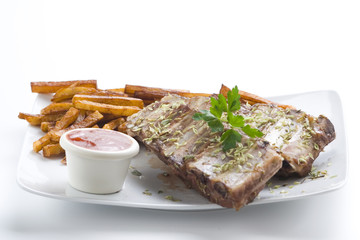 fresh american ribs oregano bbq sausace