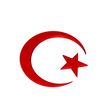 Islamic crescent religious sign on the white.