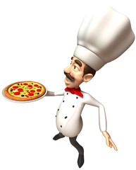 Pizzaiolo avec une pizza