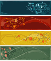 Four horizontal banners with abstract flowers.