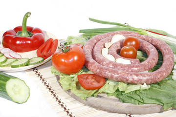 delicious sausages with vegetable decoration