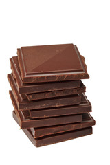 Stack of dark chocolate isolated