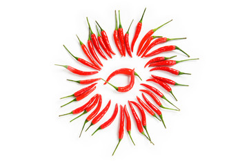 Red chili peppers isolated on the white