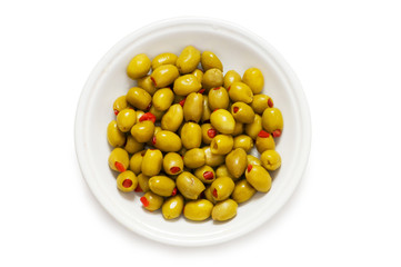 Plate with olives isolated on the white background