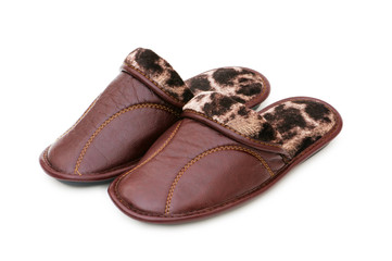 Leather slippers isolated on the white background