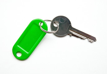 key and green pendant on a white background