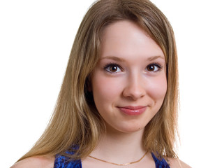 young beautiful girl in a blue dress