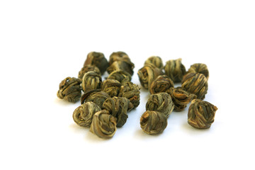 The leaves of green tea braided in balls