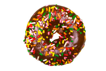 Chocolate donut with colorful dressing