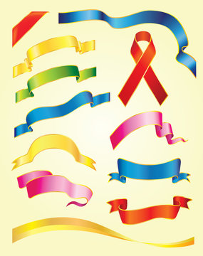Set of vector multicolored ribbons on light-yellow background