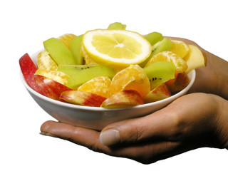 Hände mit Obstschale
