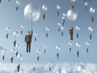 businessman flying on balloon - obrazy, fototapety, plakaty