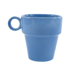 Blue ceramical empty cup isolated over white background