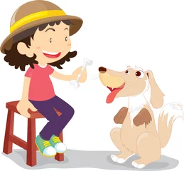 Raamstickers meisje met haar hond © GraphicsRF