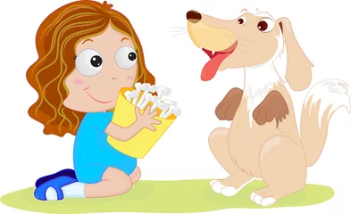 Deurstickers kind en hond spelen © GraphicsRF