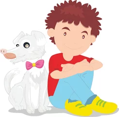 Foto op Plexiglas een jongen met zijn huisdier © GraphicsRF