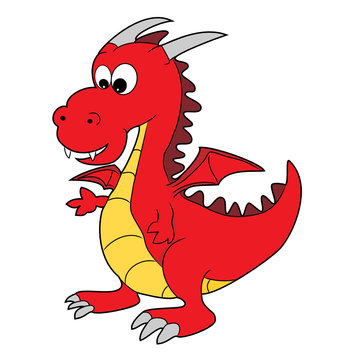 Illustration of A Cute Red Cartoon Happy Dragon Character