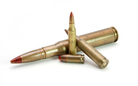 Pile of tracer cartridges of various calibers isolated