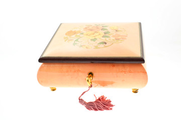 pink wood encrusted box for jewelry