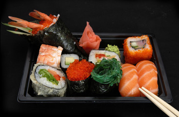 mix japanese rolls and sushi assorting