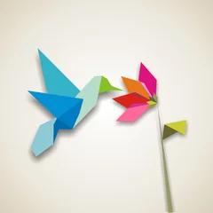 Deurstickers Geometrische dieren Origami kolibrie