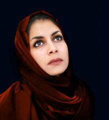 Arab girl in red scarf