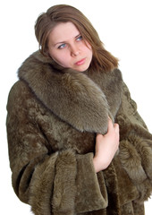 women in a natural fur coat