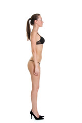 Beautiful underwear model posing on a white background