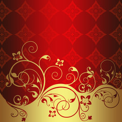 Red background with golden flowers