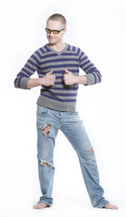 happy man in old jeans