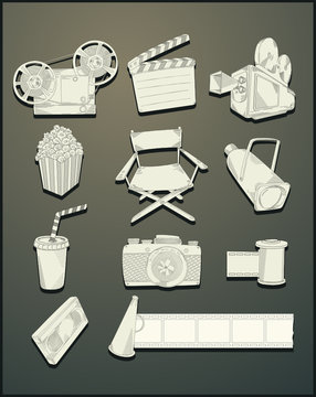 line drawing movie objects- vector