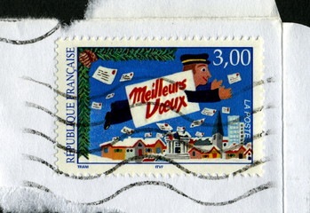Meilleurs voeux, timbre Postal, France.