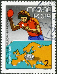 Hongrie. Timbre postal.  Ping Pong. 1982.