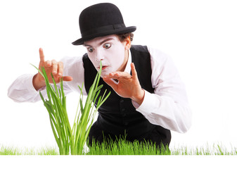 crazy  gardener mime. Studio shot