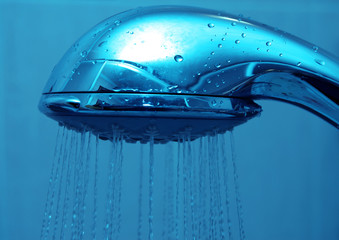 Naklejka na ściany i meble fresh shower clean blue water jet