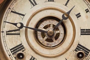 Fototapeta na wymiar Worn Vintage Antique Clock Face