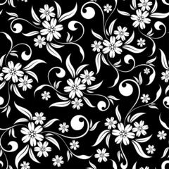 Abwaschbare Fototapete Blumen schwarz und weiß Nahtloser mit Blumenhintergrund