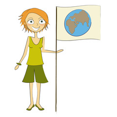 femme drapeau planète