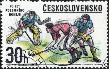 Fototapeta na wymiar Tchécoslovaquie. Hockey sur gazon. Barwa pocztowej