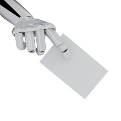 Robotic hand with Blank Business Card, add your text.