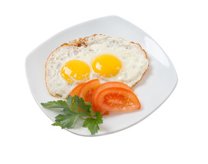 Delicious egg with vegetable. close up .