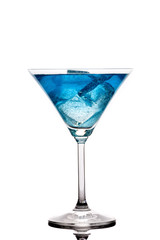 drink with ice cubes and blue curacao