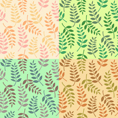 Seamless pattern with leaves in four colored variations