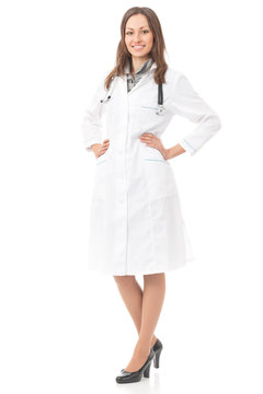 Full Body Portrait Of Female Doctor Or Nurse, Isolated