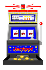 A winning slot machine with triple cherries