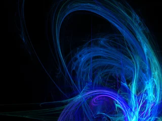 Foto op Canvas Digitally rendered abstract blue energy wave fractal on black. © Roman