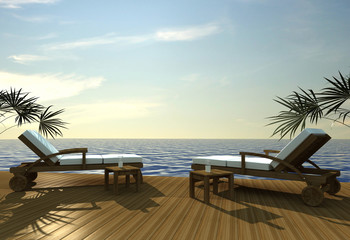 tropical relax at sunset - rendering