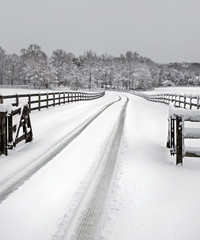 Snowy farm driveway