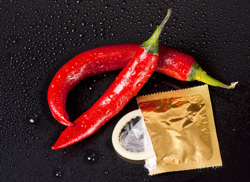 Hot peppers and latex condom